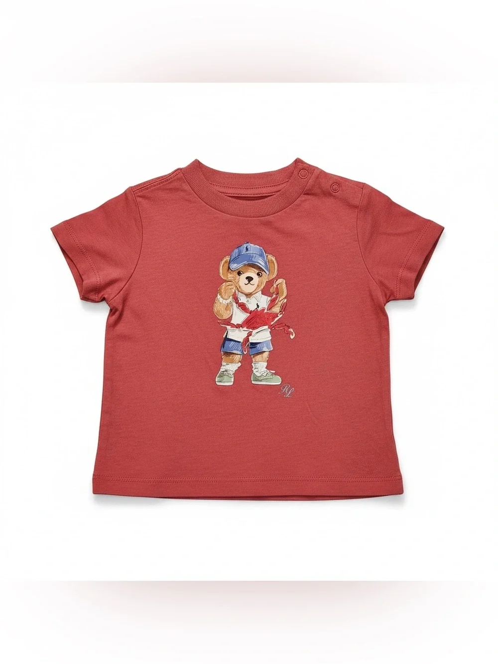 NWT Ralph Lauren Baby Girls Polo Bear Holding a Crab Tee in Nantucket Red Preppy